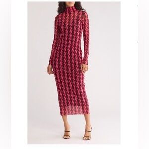 AFRM LOS ANGELES Marni Turtleneck Long Sleeve Mesh Dress in pink HERRINGBONE